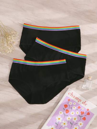 Plus 3pack Rainbow Striped Tape Waist Panty