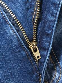 Manfinity Hombres Jeans desgarro pintura con estampado con diseño de parche - Azul lavado medio - Ver 4