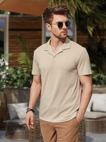 Manfinity Homme Hombres Camisa polo unicolor tejido de canalé - Albaricoque - Ver 4