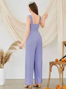 Seusyu Ruched Tie Front Cami Jumpsuit - Lilac Purple - View 2