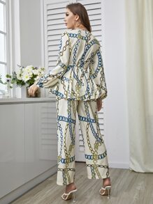 Modelyn Bộ đồ hai mảnh nữ Xù Họa tiết Chain Thanh lịch - Nhiều màu - Xem 2