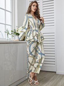 Modelyn Bộ đồ hai mảnh nữ Xù Họa tiết Chain Thanh lịch - Nhiều màu - Xem 4