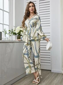 Modelyn Bộ đồ hai mảnh nữ Xù Họa tiết Chain Thanh lịch - Nhiều màu - Xem 5