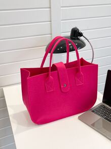 防水、輕巧、商務休閒簡約毛氈單肩手提包適合青少年女孩女大學生、菜鳥和白領，非常適合辦公室、大學、工作、商務、通勤 - 玫紅色 - 查看 1