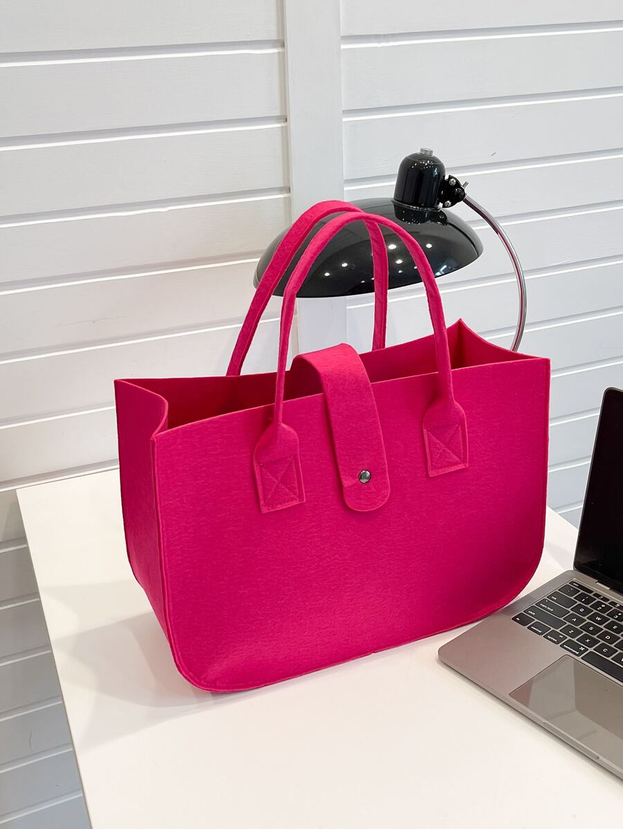 防水、輕巧、商務休閒簡約毛氈單肩手提包適合青少年女孩女大學生、菜鳥和白領，非常適合辦公室、大學、工作、商務、通勤 - 玫紅色 - 查看 1