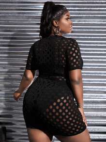 Slaydiva Plus Hollow Out Crop Tee & Biker Shorts Without Lingerie