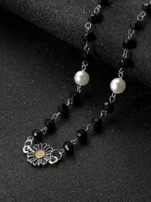 Vòng cổ hợp kim trang trí hoa ngọc trai giả thời trang và phổ biến cho nam làm quà tặng trang sức và cho vẻ ngoài phong cách ngày lễ tình nhân - Bạc - Xem 1