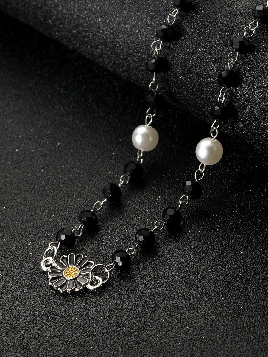 Vòng cổ hợp kim trang trí hoa ngọc trai giả thời trang và phổ biến cho nam làm quà tặng trang sức và cho vẻ ngoài phong cách ngày lễ tình nhân - Bạc - Xem 1