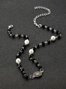 Vòng cổ hợp kim trang trí hoa ngọc trai giả thời trang và phổ biến cho nam làm quà tặng trang sức và cho vẻ ngoài phong cách ngày lễ tình nhân - Bạc - Xem 2