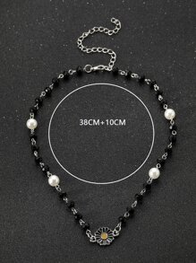 Vòng cổ hợp kim trang trí hoa ngọc trai giả thời trang và phổ biến cho nam làm quà tặng trang sức và cho vẻ ngoài phong cách ngày lễ tình nhân - Bạc - Xem 3