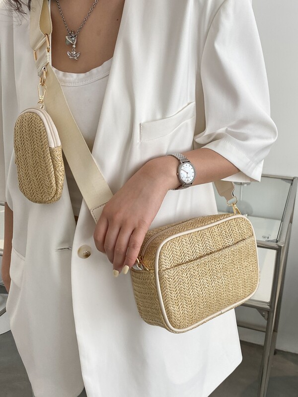 Minimalist Straw Bag With Purse, Eye-Catching Beach Bag Summer, Summer Straw Beach Bag For Women, Fashion Summer Vacation Bag, Beach Essentials Women Bags For Vacation & Holiday