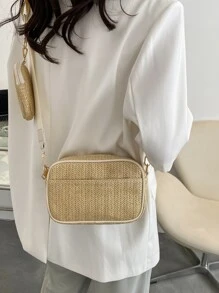 極簡風格草編包附錢包