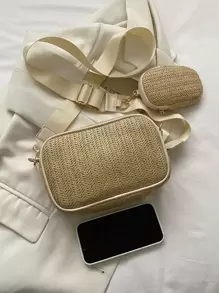 極簡風格草編包附錢包