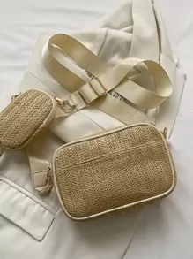 極簡風格草編包附錢包