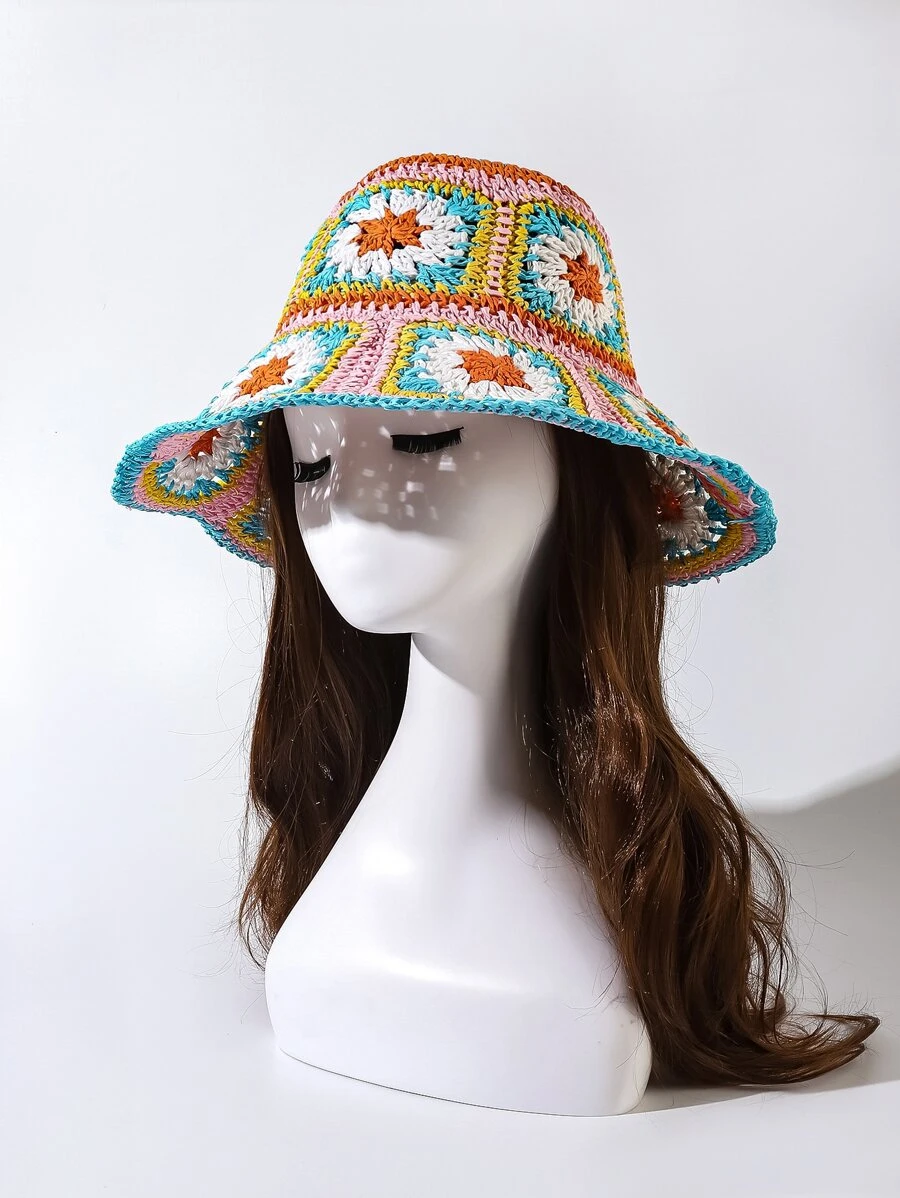 Sombrero De Paja Con Detalles De Ganchillo Al Estilo Boho - Multicolor - Ver 1