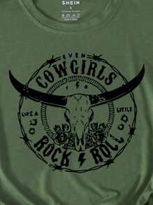 SHEIN LUNE Letter Graphic Tee - Army Green - View 5