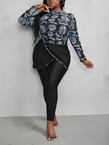 Plus Size 3packs Tropical Print Wrap Full Body Rashguard Summer Beach - Multicolor - View 1