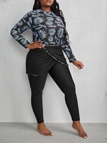 Plus Size 3packs Tropical Print Wrap Full Body Rashguard Summer Beach - Multicolor - View 5