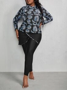 Plus Size 3packs Tropical Print Wrap Full Body Rashguard Summer Beach - Multicolor - View 6