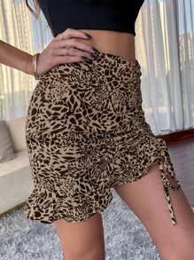 SHEIN Privé 斑點印花側抽繩荷葉邊半身裙 - 彩色 - 查看 6