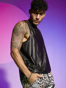 Manfinity RebelGame Men Solid PU Leather Tank Top - Black - View 1