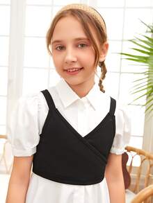 SHEIN 女孩泡泡袖手帕下擺襯衫洋裝和吊帶上衣