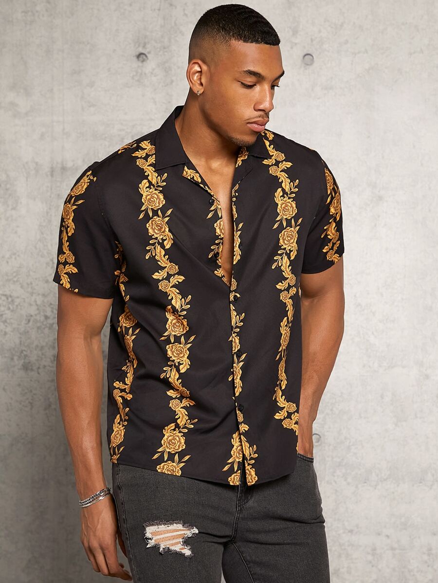 Manfinity RebelGame Hombres Camisa con estampado floral - Multicolor - Ver 1