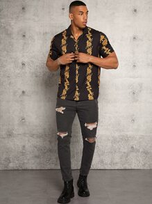 Manfinity RebelGame Hombres Camisa con estampado floral - Multicolor - Ver 3