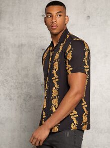 Manfinity RebelGame Hombres Camisa con estampado floral - Multicolor - Ver 4