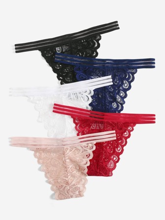 5 Stück elegante & sexy einfarbige Spitzen G-Strings