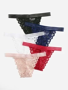 ROMWE 5 件优雅性感纯色蕾丝丁字裤 - 彩色 - 查看 2