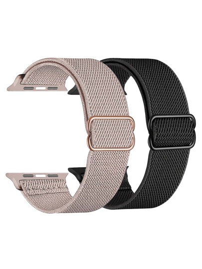 2Pcs/Set Stretchy Nylon Solo Loop Compatible With Apple Watch Band 49mm 46mm 45mm 44mm 42mm 41mm 40mm 38mm Men Women, Soft Nylon Elastic Braided Strap Compatible With Apple Watch Series Ultra SE 11/10/9/8/7/6/5/4/3/2/1 As A Gift For Students Returning To School