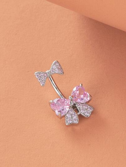 Rhinestone Bow Decor Navel Belly Ring Unisex Stainless Steel Crystal Punk Piercing - A Fashionable Body Jewelry Gift For Any Occasion