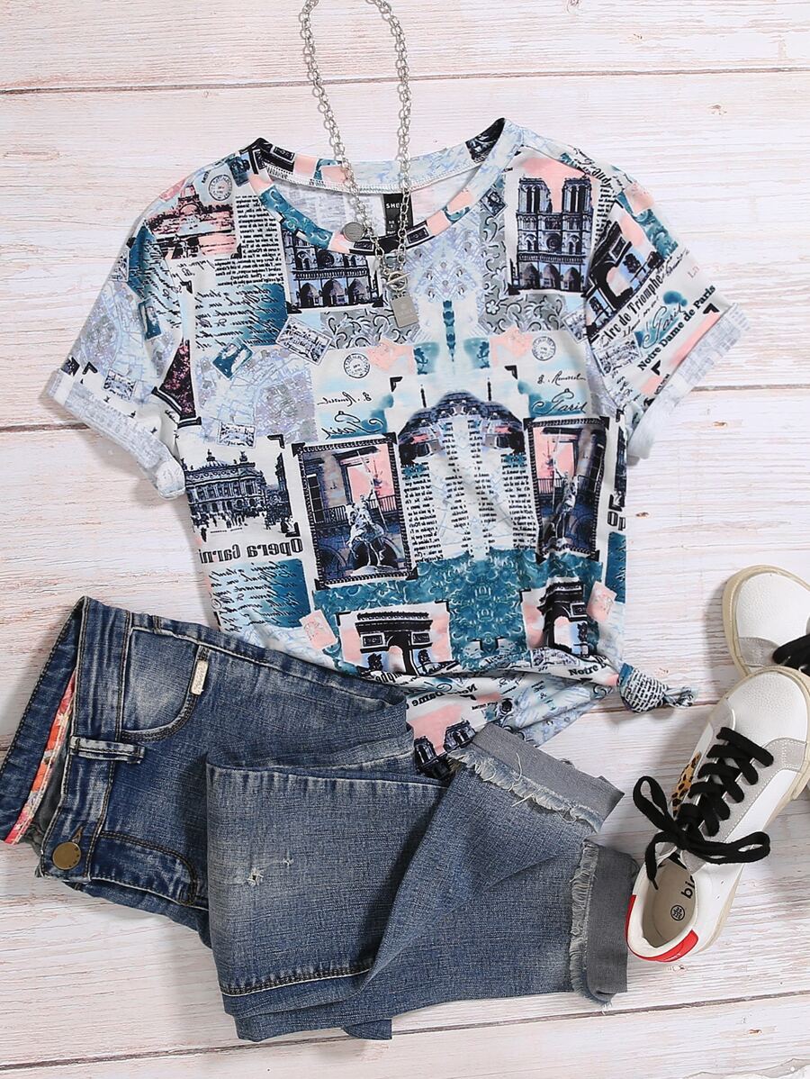 SHEIN LUNE Áo thun nữ Slogan Tất cả trên in Giải trí - Nhiều màu - Xem 1