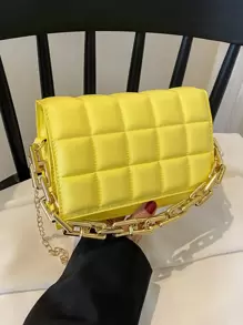 Mini Minimalist Stitch Detail Square Bag - Yellow - View 1