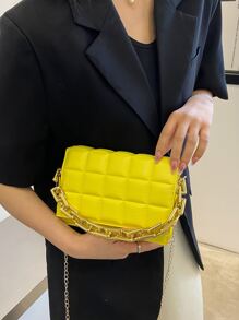 Mini Minimalist Stitch Detail Square Bag - Yellow - View 4