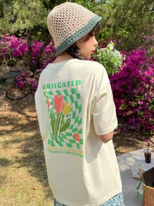 DAZY Áo thun nữ Hoa Lá thư Giải trí - Màu be - Xem 1