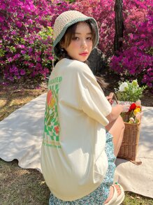 DAZY Áo thun nữ Hoa Lá thư Giải trí - Màu be - Xem 3