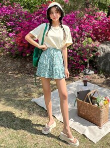 DAZY Áo thun nữ Hoa Lá thư Giải trí - Màu be - Xem 5