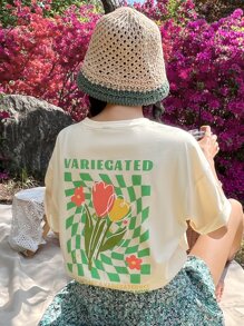DAZY Áo thun nữ Hoa Lá thư Giải trí - Màu be - Xem 6
