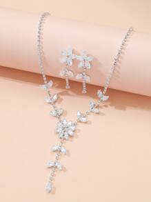 3pcs Rhinestone Flower Decor Jewelry Set Valentines - Silver - View 2