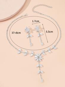 3pcs Rhinestone Flower Decor Jewelry Set Valentines - Silver - View 3