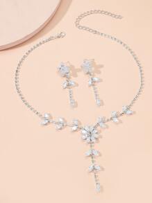 3pcs Rhinestone Flower Decor Jewelry Set Valentines - Silver - View 4