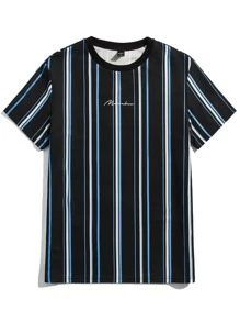 Manfinity VCAY Men Letter Graphic Striped Tee, Summer - Blue - View 1
