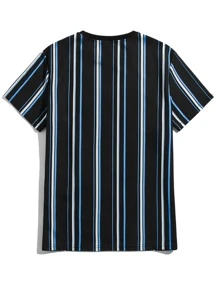 Manfinity VCAY Men Letter Graphic Striped Tee, Summer - Blue - View 2