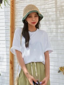 DAZY Khẩu hiệu & Hình ảnh Áo thun trễ vai - trắng - Xem 2