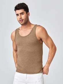 GENTILAND Men Solid Tank Top - Camel - View 1
