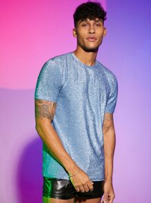 FeverCity Men Round Neck Glitter Tee