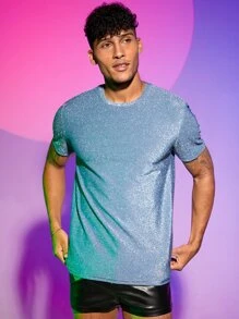FeverCity Men Round Neck Glitter Tee