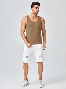 GENTILAND Men Solid Tank Top - Camel - View 4